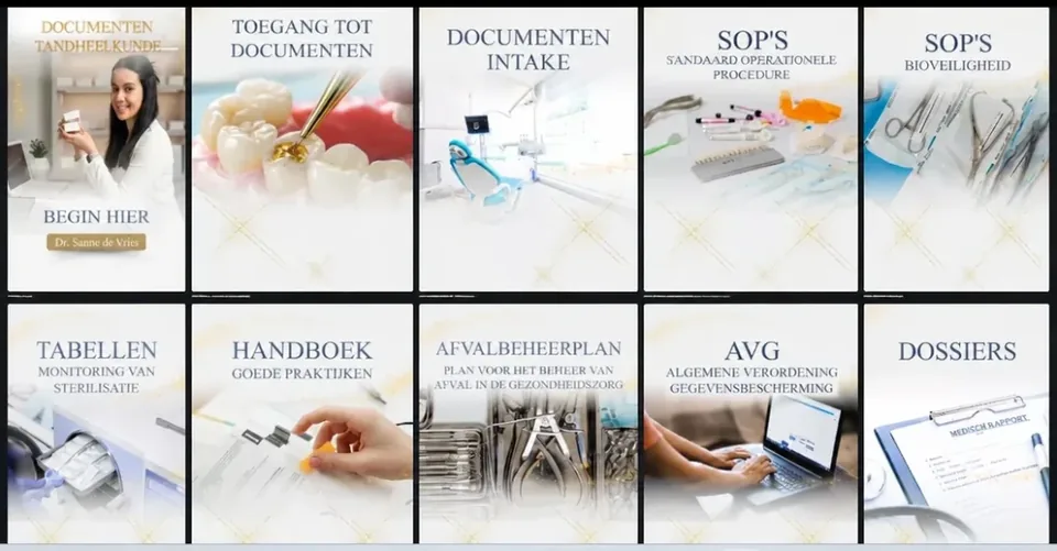 Voorbeeldweergave van mappen en documenten van het tandheelkundig pakket